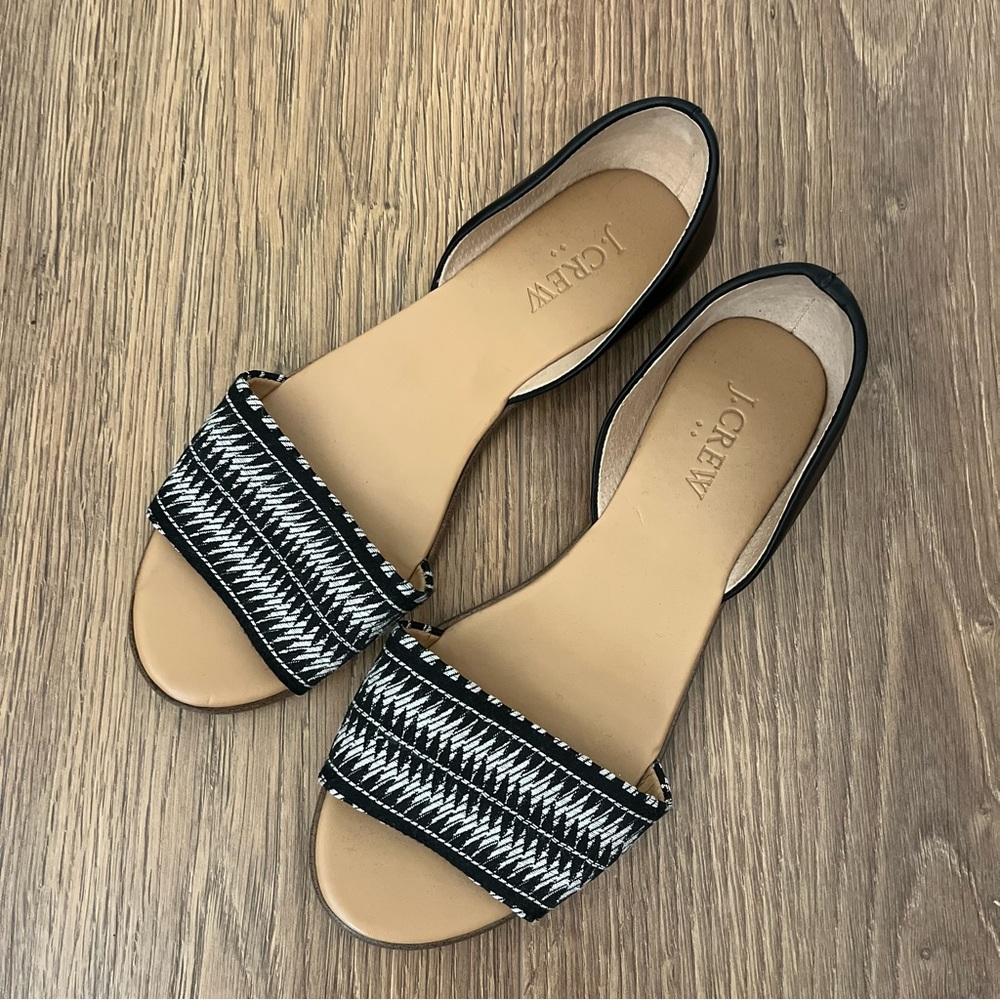 J. Crew d’orsay peep toe flat with black woven textile print